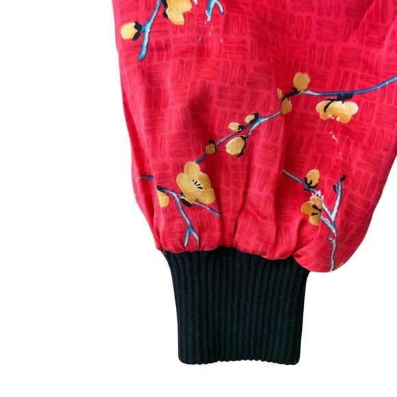 Allison Taylor Red Silk Cherry Blossom Bomber Jacket Size M full zip pocket - Picture 6 of 8
